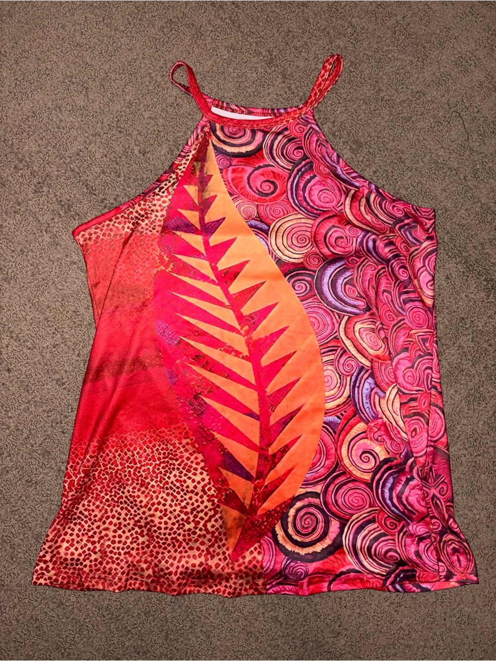 Pink & Orange Halter Camisole with Leaf Print, No Brand Tag. US Women’s Size 2